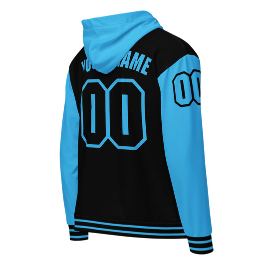 Deep Sky Blue/Black Zip Jersey Hoodie