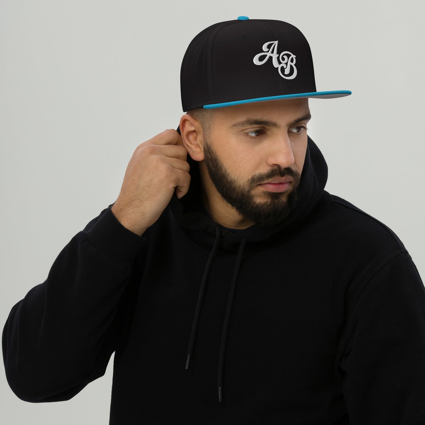 Custom Aqua Blue/Black Snapback Hat with Your Initials (Launch)